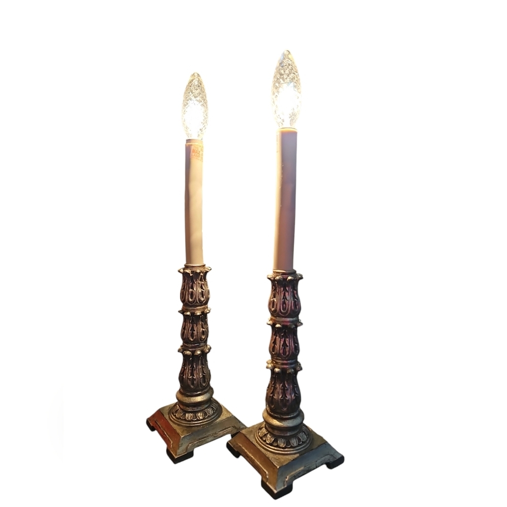 Pair of Gold Candlestick Lamps